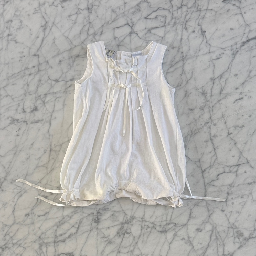 Lullaby Club Linen Bubble Romper Sz 3-6 Mo Christening Edwardian Style